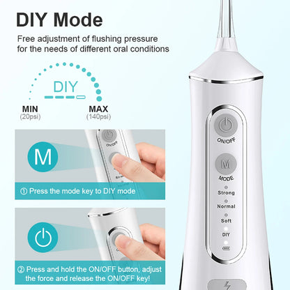 DIY PSI Dental Water Jet Pick Flossser Thread Oral Irrigator for Teeth Cleaning 300Ml 4 Modes Portable Powerful Mouth Washing