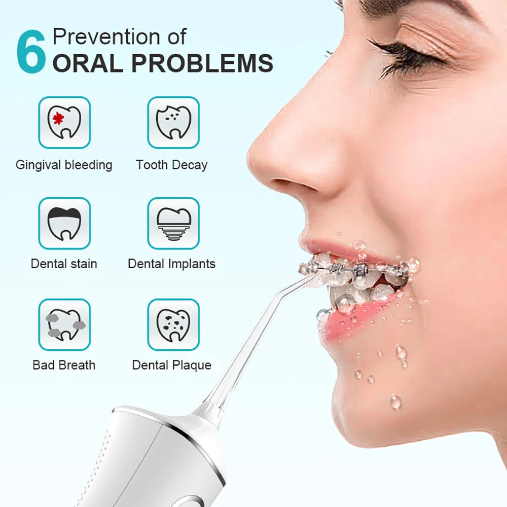 DIY PSI Dental Water Jet Pick Flossser Thread Oral Irrigator for Teeth Cleaning 300Ml 4 Modes Portable Powerful Mouth Washing