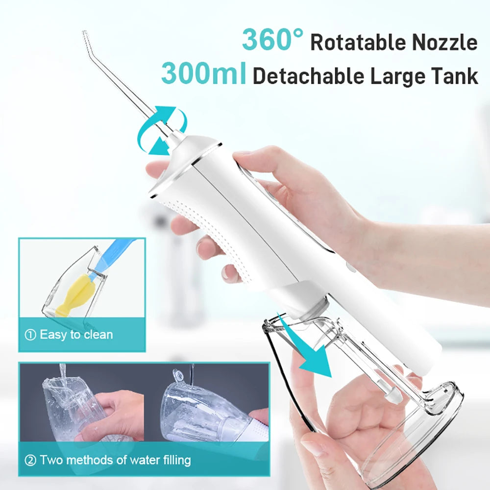 DIY PSI Dental Water Jet Pick Flossser Thread Oral Irrigator for Teeth Cleaning 300Ml 4 Modes Portable Powerful Mouth Washing